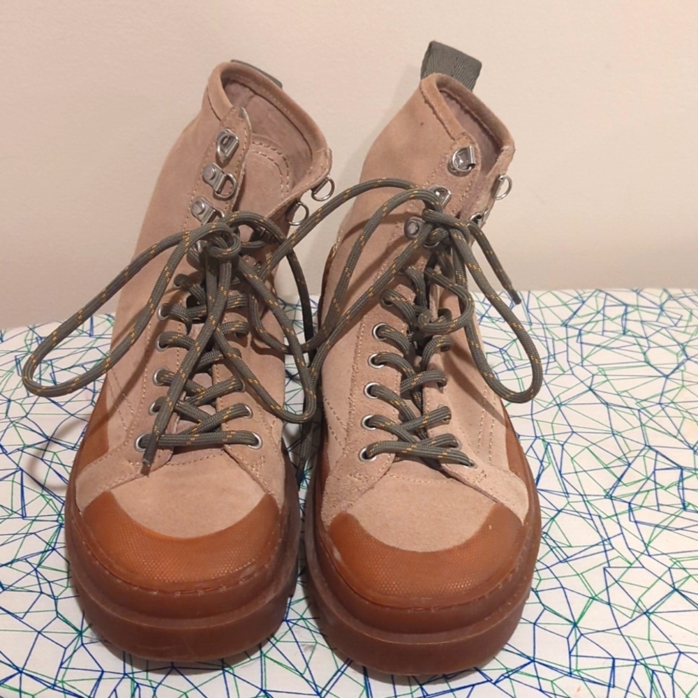 Zara Combat Boots Khaki and Green with Gum Sole